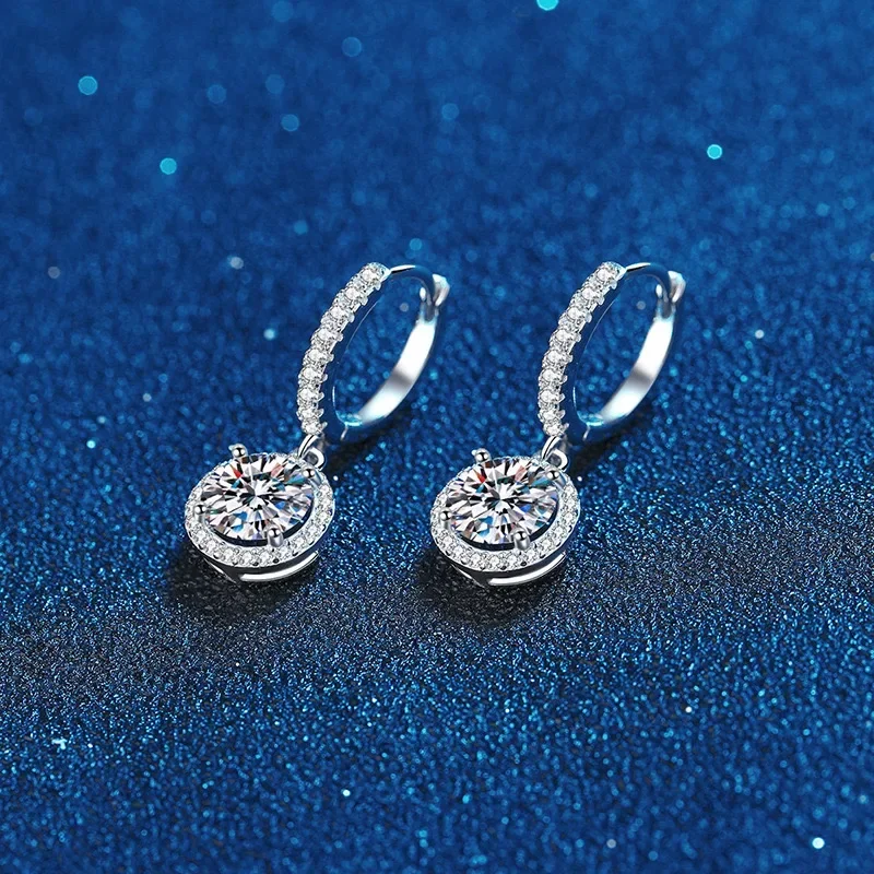 925 Sterling Silver 1 Carat Moissanite Round Earrings for Women Luxury Evening Style - Image 4
