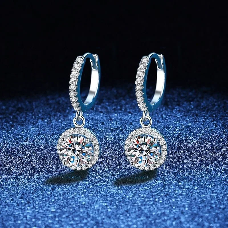 925 Sterling Silver 1 Carat Moissanite Round Earrings for Women Luxury Evening Style - Image 3