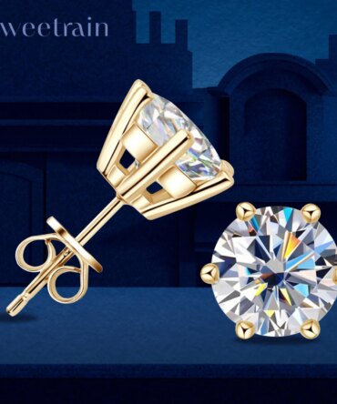 0.5-2ct Moissanite Diamond Stud Earrings 18K Yellow Gold Plated 925 Silver Wedding Earring for Women Men Luxury Jewelry with GRA