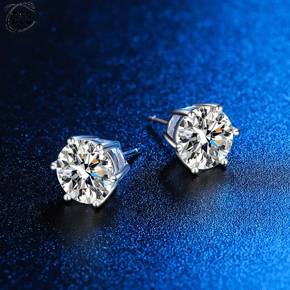 Cbtb 925 Sterling Silver GRA Certified 0.5-3CT Real Moissanite D Color VVS1 Six-jaw Stud Earrings Women Wedding Band Jewelry - Image 6