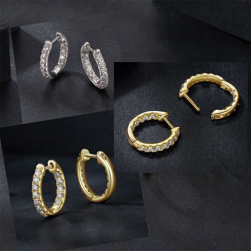 BAMOER Gold Moissanite Hoop Earrings for Women, 925 Sterling Silver D Color Round Cut Lab Diamond Hypoallergenic Earrings - Image 3