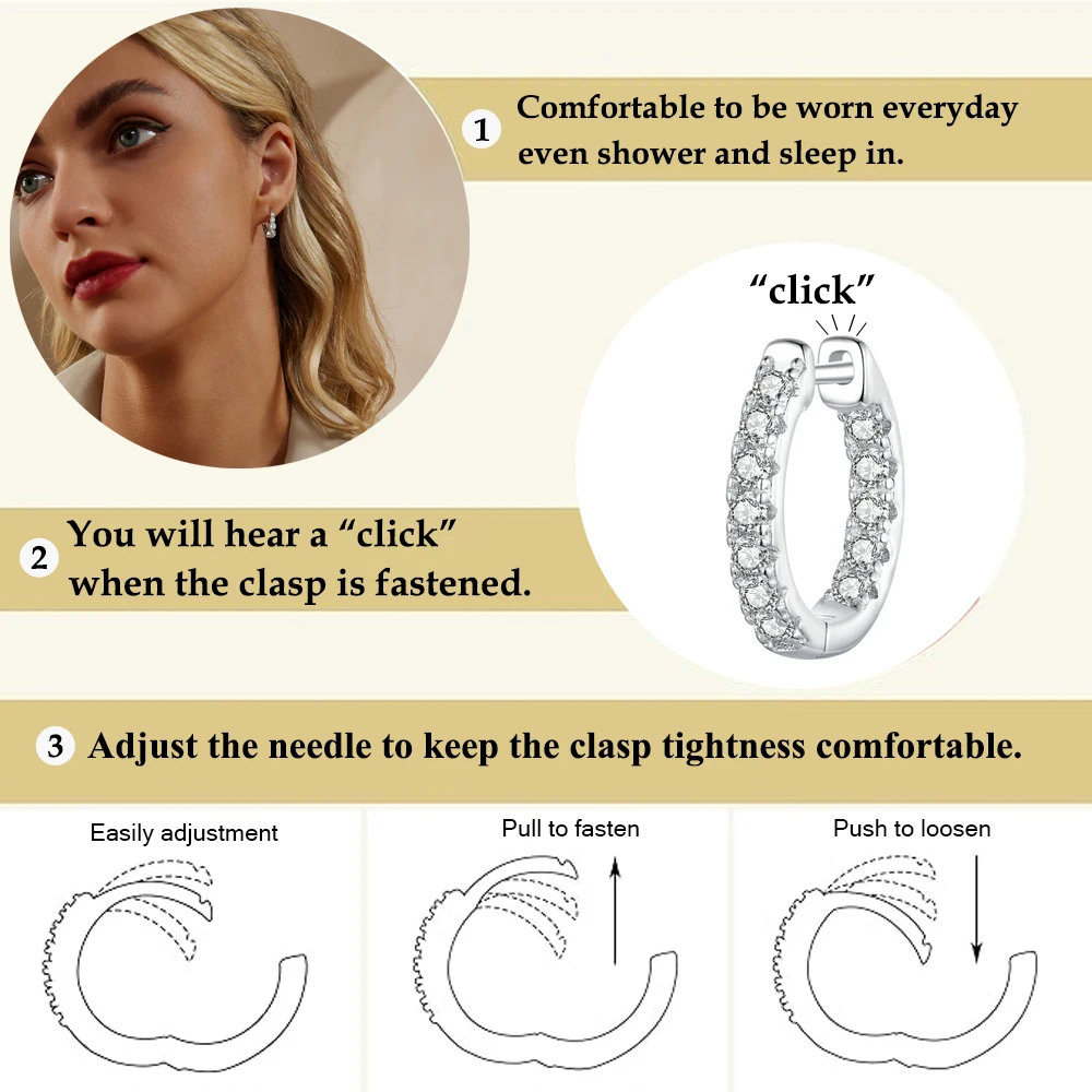 BAMOER Gold Moissanite Hoop Earrings for Women, 925 Sterling Silver D Color Round Cut Lab Diamond Hypoallergenic Earrings - Image 4