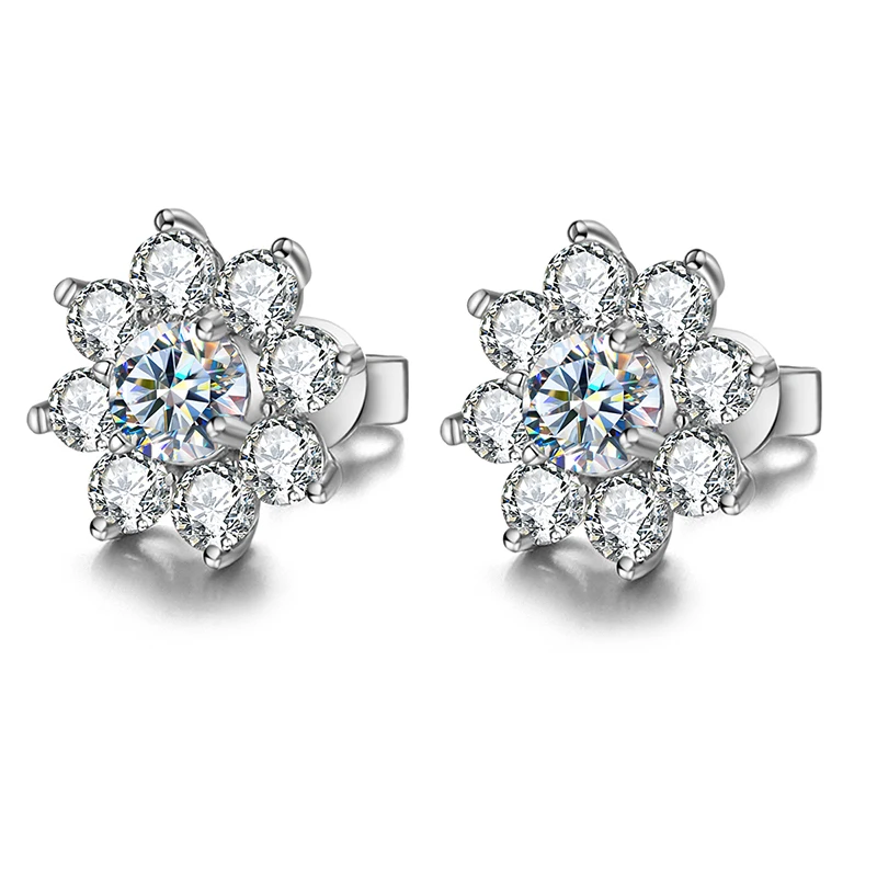 DW 0.5CT Moissanite Diamond Flower Stud Earrings for Women Real 925 Sterling Silver Solitaire Eternity Wedding Party Jewelry - Image 3
