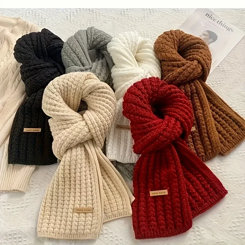 Autumn and Winter Korean Knitted Scarf Soft Thick Solid Color Warm Scarf for Women Couples Students Christmas Gift - Image 6
