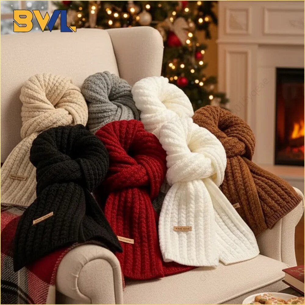 Autumn and Winter Korean Knitted Scarf Soft Thick Solid Color Warm Scarf for Women Couples Students Christmas Gift