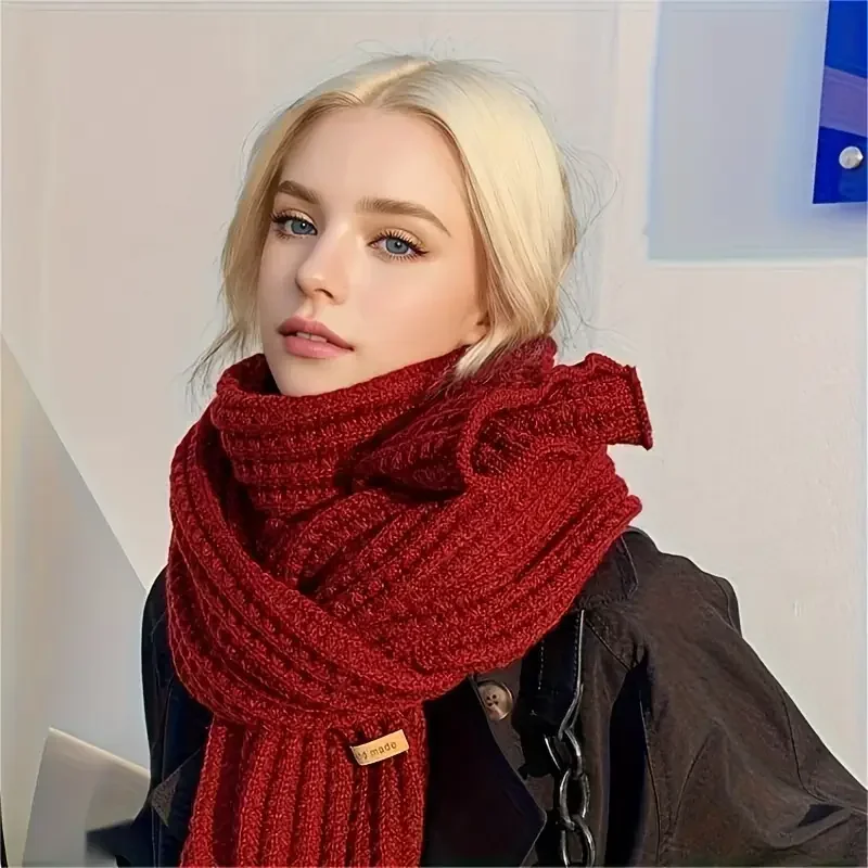 Autumn and Winter Korean Knitted Scarf Soft Thick Solid Color Warm Scarf for Women Couples Students Christmas Gift - Image 3