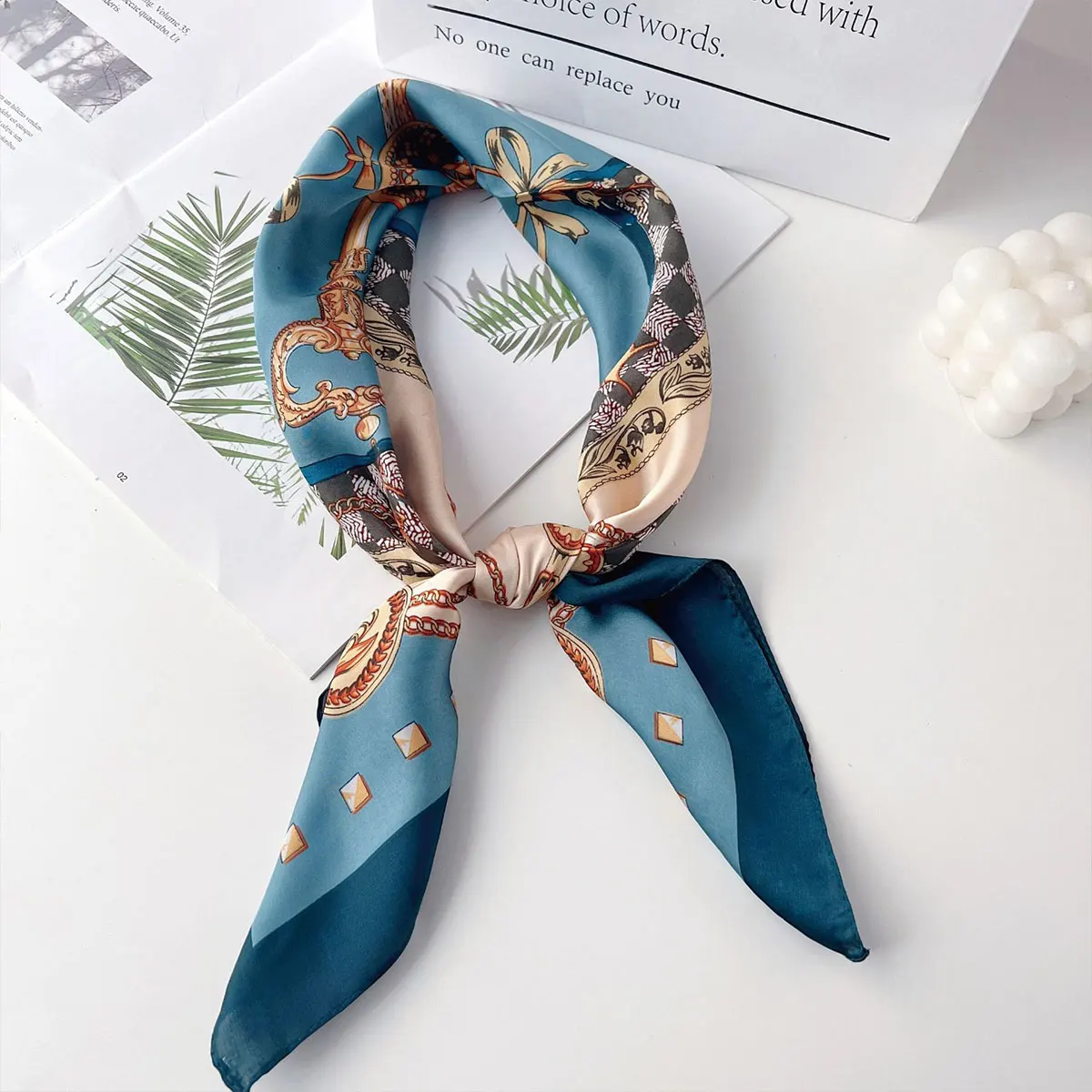 70x70cm Fashionable Korean Style Silk Square Scarf Satin Print Hairband Necktie Hair Accessory Headscarf Versatile Wrap Scarf - Image 2