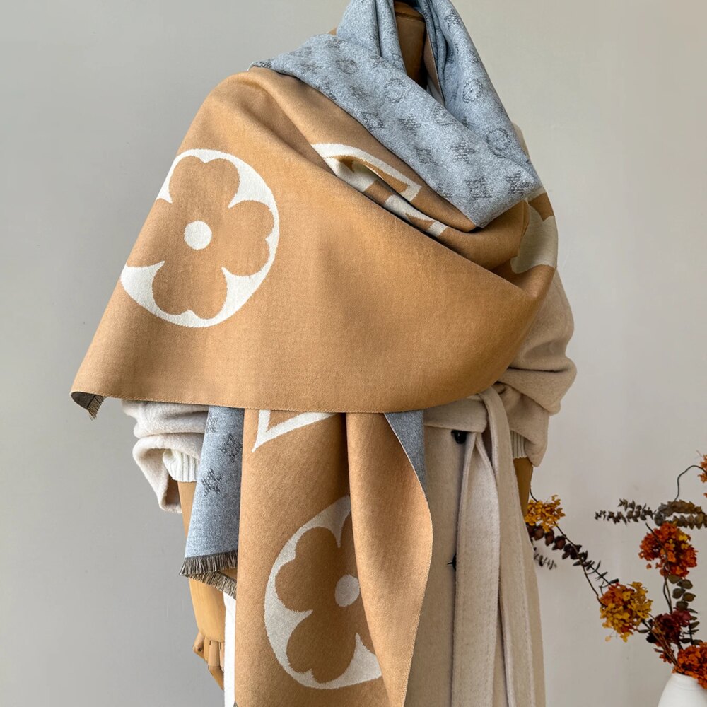 Women's Autumn Winter Faux Cashmere Shawl Warm Jacquard Scarf Versatile Blanket Use Neck Protection New Style