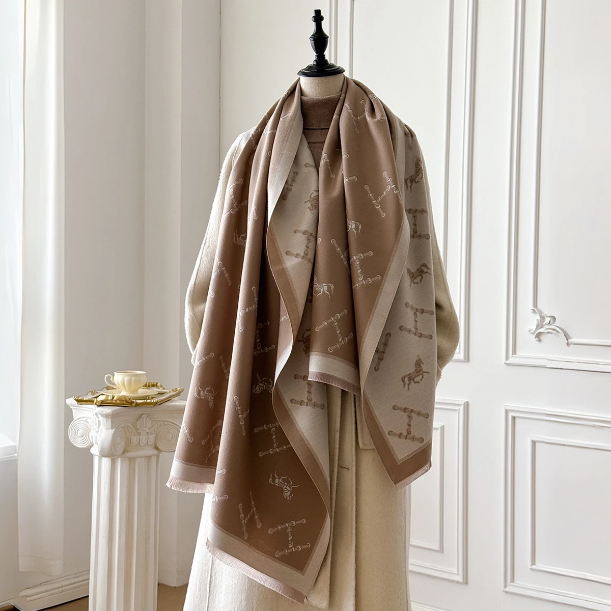 Brand Fashion Women's Cashmere Winter Shawl - Vintage Floral Printed Oil Painting Style Pashmina Thick Wrap & Poncho - Image 4