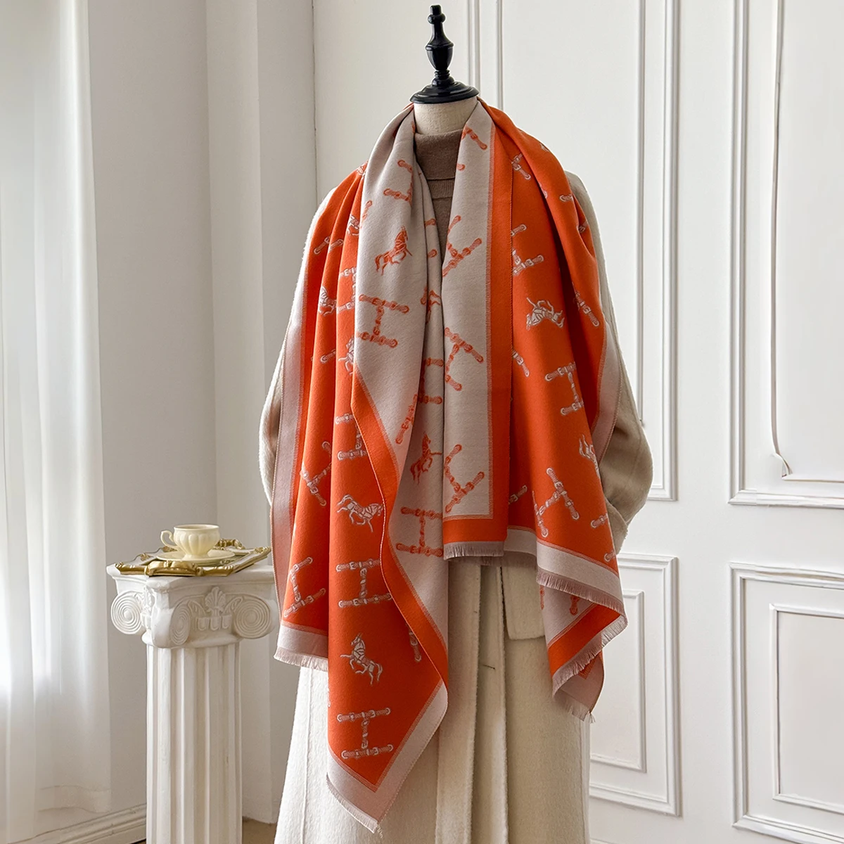 Brand Fashion Women's Cashmere Winter Shawl - Vintage Floral Printed Oil Painting Style Pashmina Thick Wrap & Poncho - Image 3