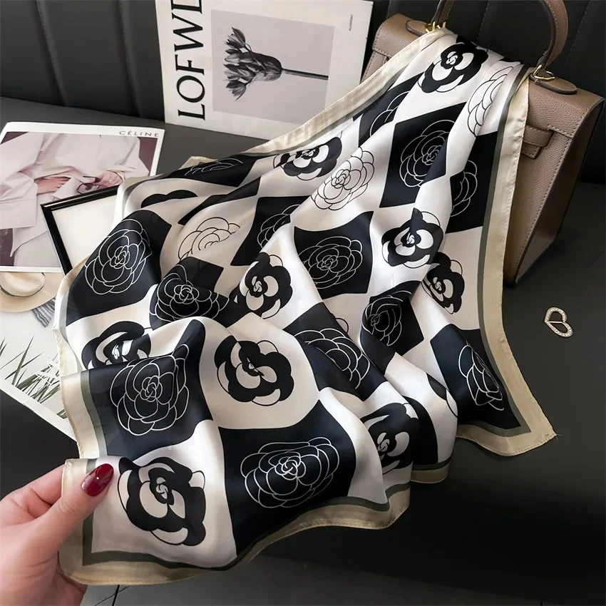 Luxury Silk Scarfs Square Scarf Korean Fashion Kerchief Popular Silk Scarves Bandanna Wraps Scarf Decoration Shawl 70*70CM - Image 3
