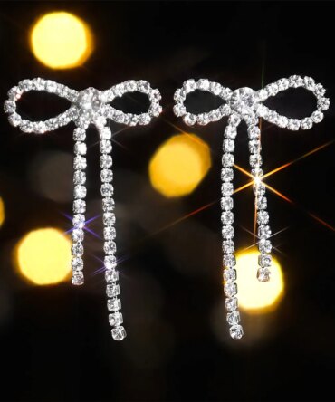 Women's High-End Bow Tassel Earrings - Sparkling Diamond-Studded Small Elegant Earrings