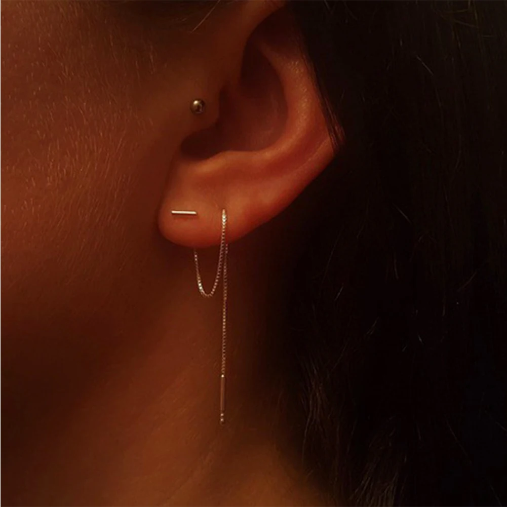 Fashion Minimalist Long Earring Silver Color Simple Tassel Chain Statement Earrings Women Korea Joker Ear Line Jewelry Gift