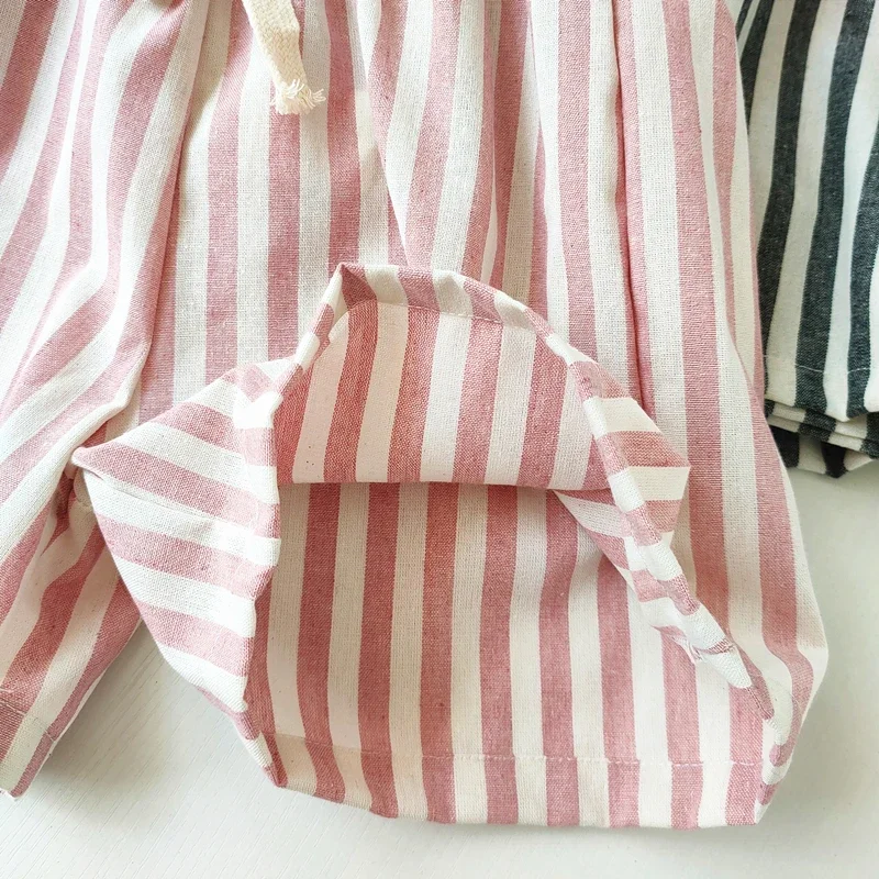 Spring Summer Boys Striped Loose Pants Baby Girl Vintage Casual Linen Cotton Harlan Pants Kids Lace-up Pant Children Clothing - Image 6