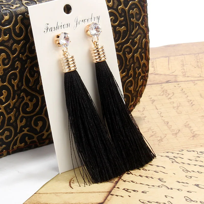 Bohemia Tassel Drop Earrings For Women Trendy Ethnic Crystal Silk Fabric Long Dangle Earring Female Fashion Party Jewelry - Image 3