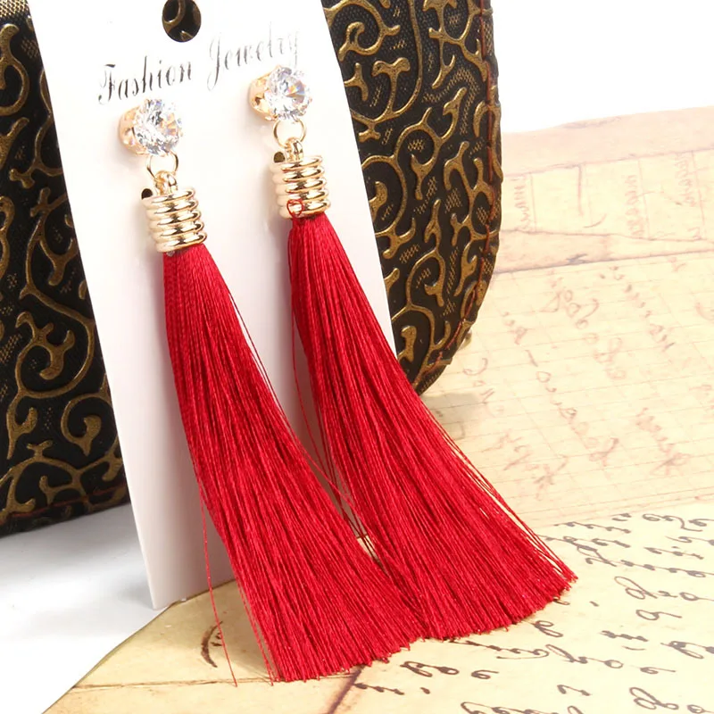 Bohemia Tassel Drop Earrings For Women Trendy Ethnic Crystal Silk Fabric Long Dangle Earring Female Fashion Party Jewelry - Image 5