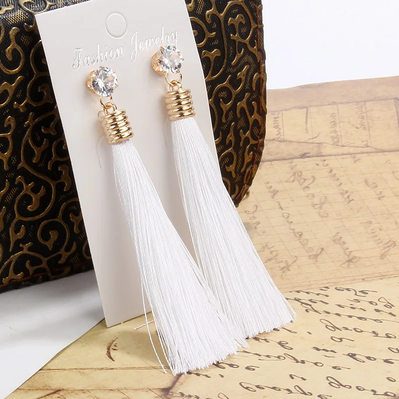 Bohemia Tassel Drop Earrings For Women Trendy Ethnic Crystal Silk Fabric Long Dangle Earring Female Fashion Party Jewelry - Image 4