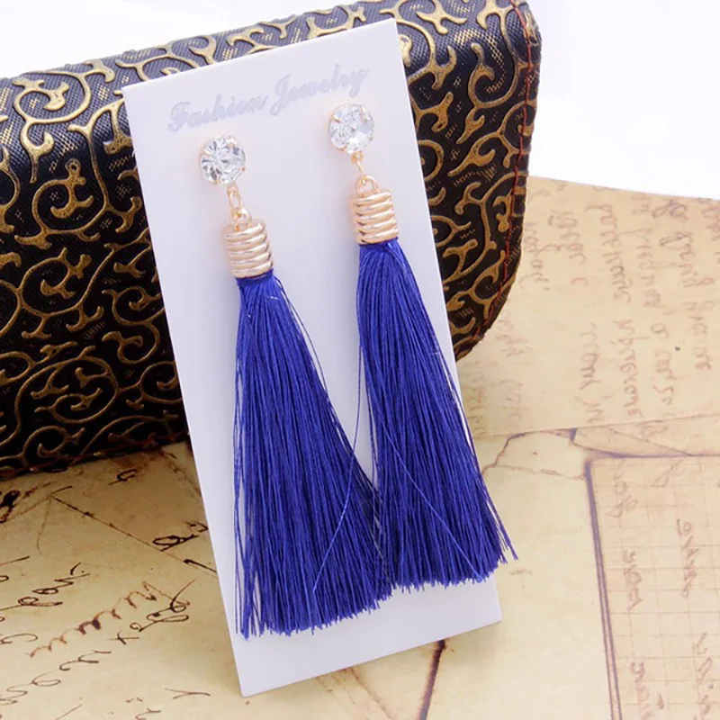 Bohemia Tassel Drop Earrings For Women Trendy Ethnic Crystal Silk Fabric Long Dangle Earring Female Fashion Party Jewelry - Image 6