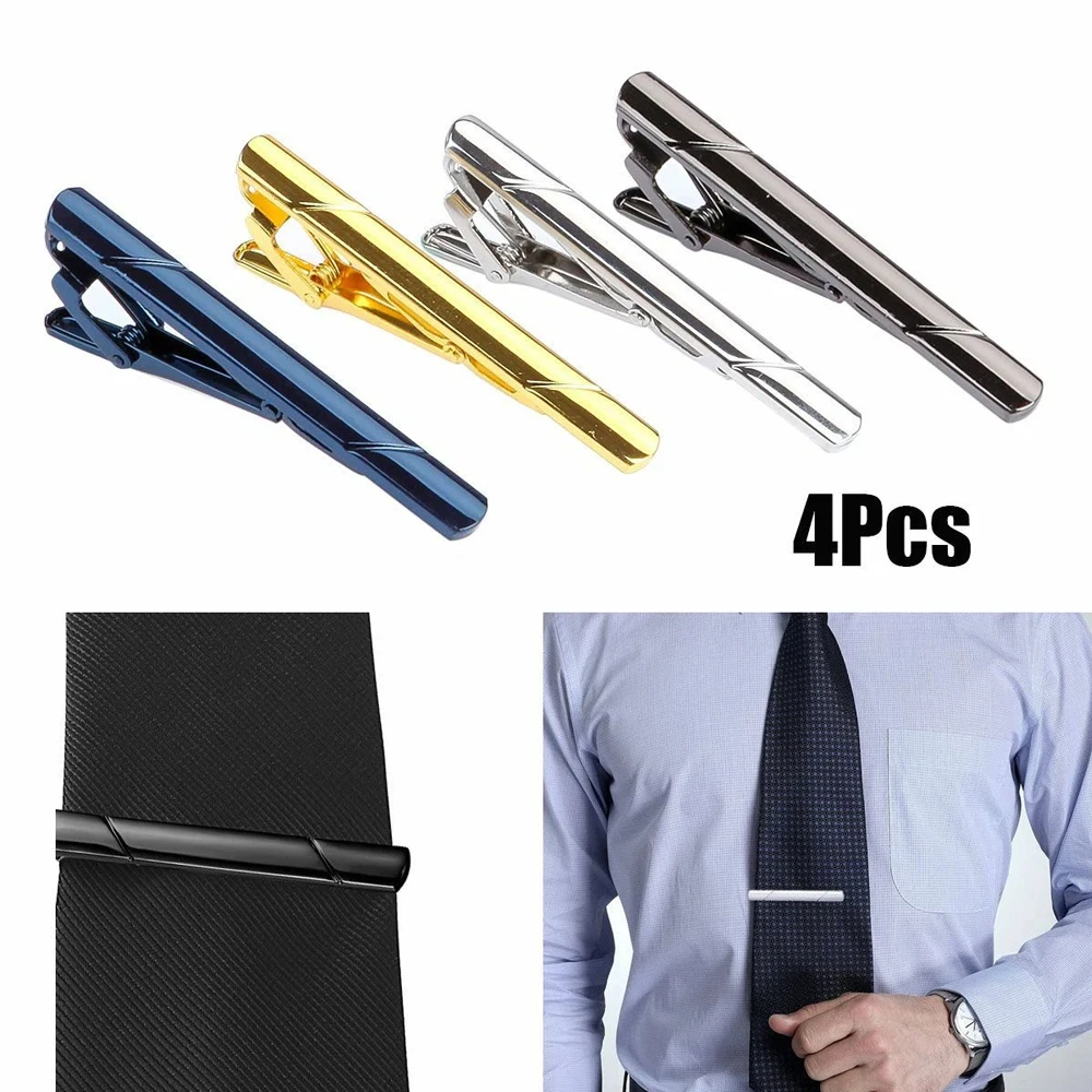 4PCS Fashionable Tie Clip Men Business Party Minimalist Tie Clips Cufflinks To Man Shirt Cuff Practical Bar Mens Collar Clip