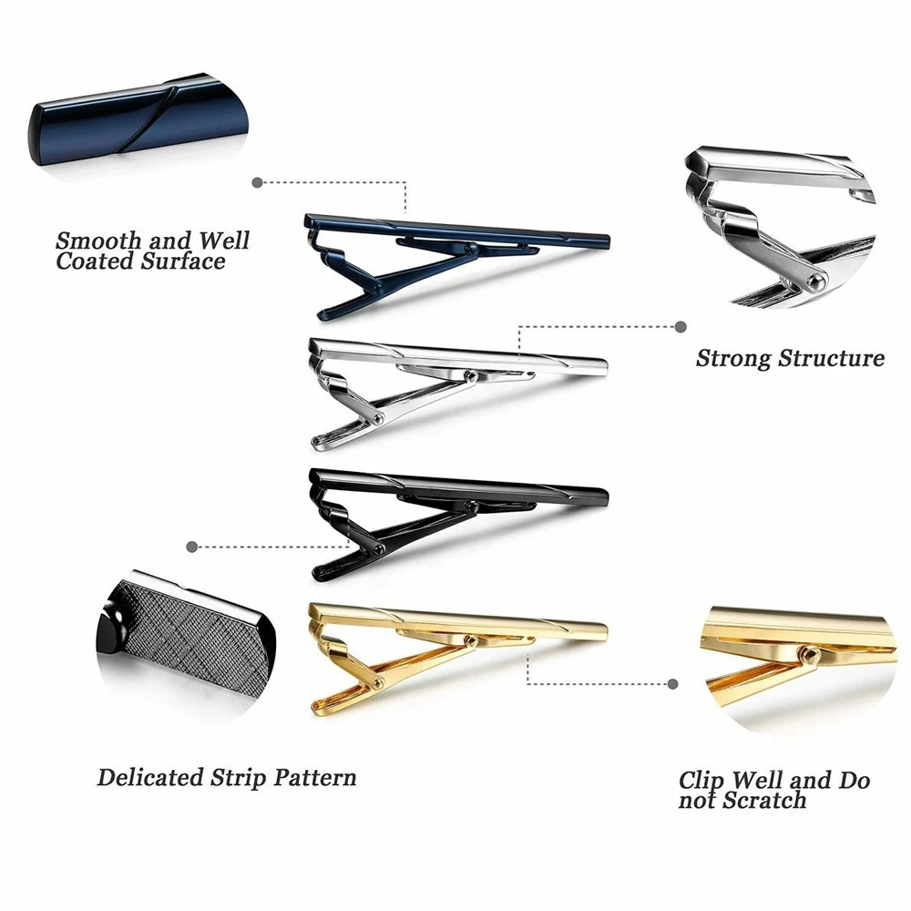 4PCS Fashionable Tie Clip Men Business Party Minimalist Tie Clips Cufflinks To Man Shirt Cuff Practical Bar Mens Collar Clip - Image 4