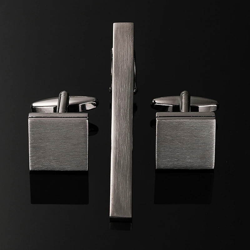 Classic men's French shirt cufflinks tie clips sets Laser metal drawing cuffs button clips business suit accessories wholesale - Image 3