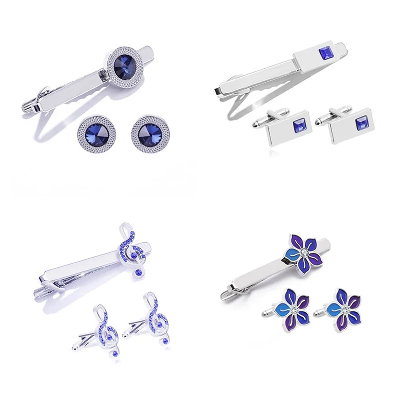 Fashion Business Shirt Sleeve Decorative Buttons Classic Geometric Tie Clips and Cufflinks Set for Men's Luxury Jewelry Gift