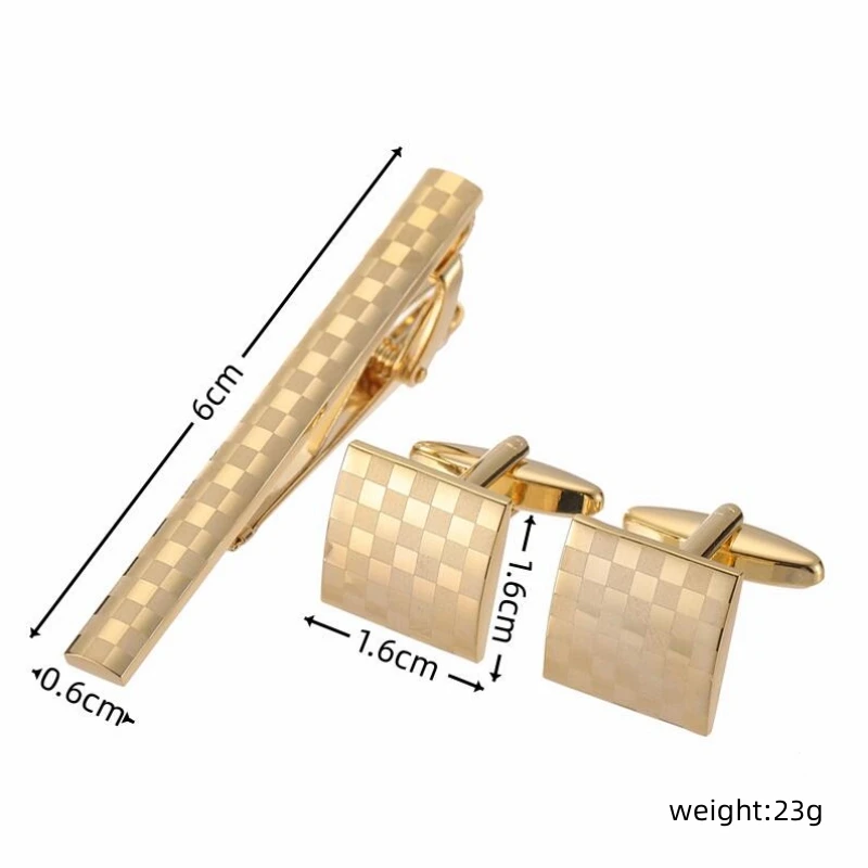 Copper square laser grid tie clip cufflink box set men's French shirt cufflink suit tie clip fashion jewelry gift wholesale - Image 4