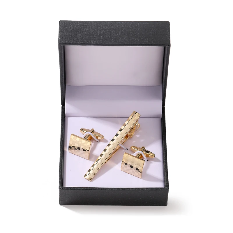Copper square laser grid tie clip cufflink box set men's French shirt cufflink suit tie clip fashion jewelry gift wholesale - Image 5