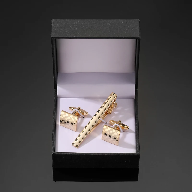 Copper square laser grid tie clip cufflink box set men's French shirt cufflink suit tie clip fashion jewelry gift wholesale - Image 6