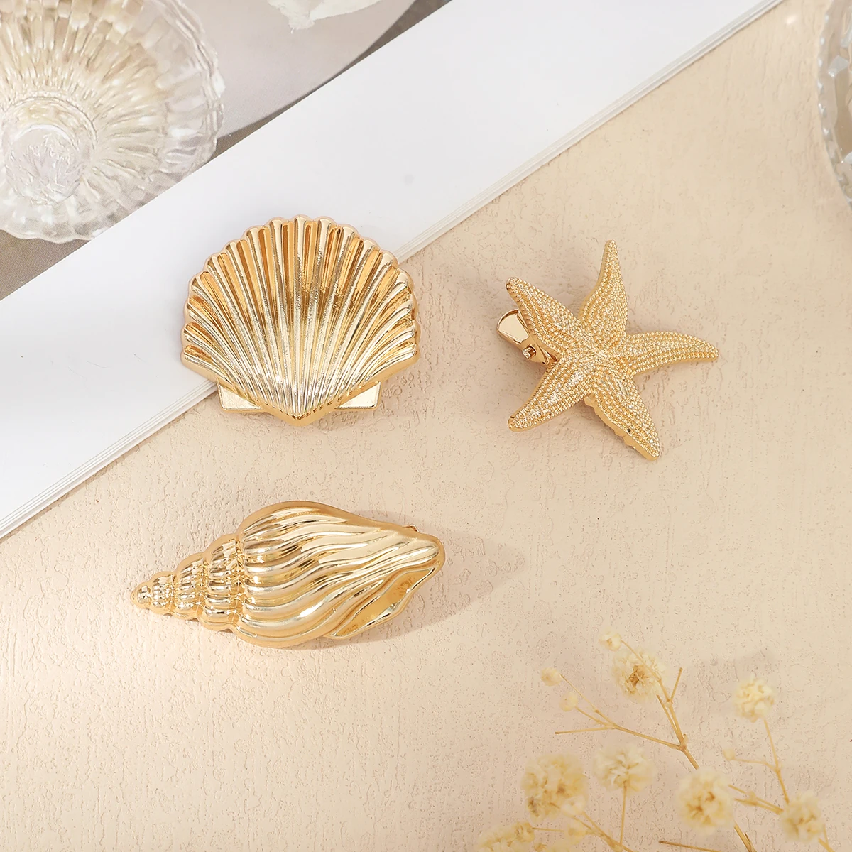 AWAYTR Trendy Gold Color Flower Shell Starfish Hair Clips Y2K Hairpins Women Girls Metal Imitation Side Hair Accessories - Image 4