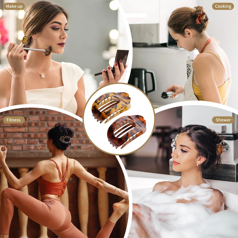 Fashion Oval Flat Hair Clips for Women New Design Leopard Large Flat Round Claw Clip French Hair Clips Trendy Hair Accessories - Image 5