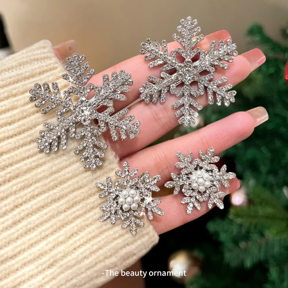 2024 New 2pcs Sliver Snowflake Hair Clip Women Girls Sweet Bangs Side Clip Glitter Shiny Edge Hairpins Christmas Headwear - Image 4