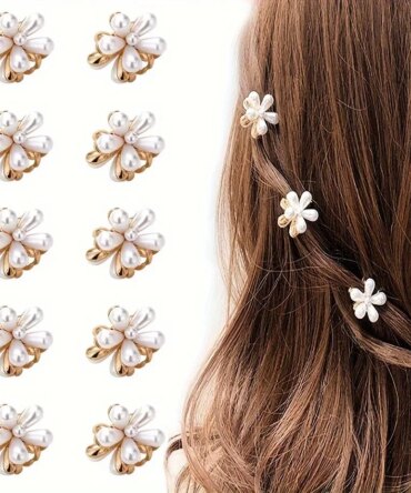 6pcs 3pcs 1pc Kids Women Girls Flower Shaped Hair Grab Clips, Faux Pearl Decorative Hair Barrettes Hair Decoration Accessories