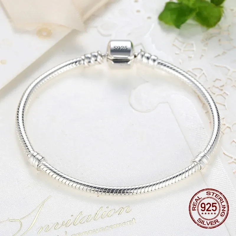 Handmade Original Fine Jewelry 925 Sterling Silver Charm Bracelet Soft Smooth Snake Bone Bracelets for Women - Image 4