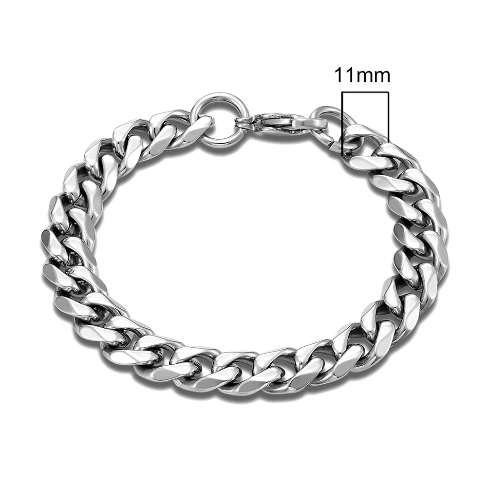 MKENDN 3-11mm Locomotive Men Punk Rock Stainless Steel Curb Cuban Link Chain Silver Color Bracelet For Women Biker Jewelry - Image 6