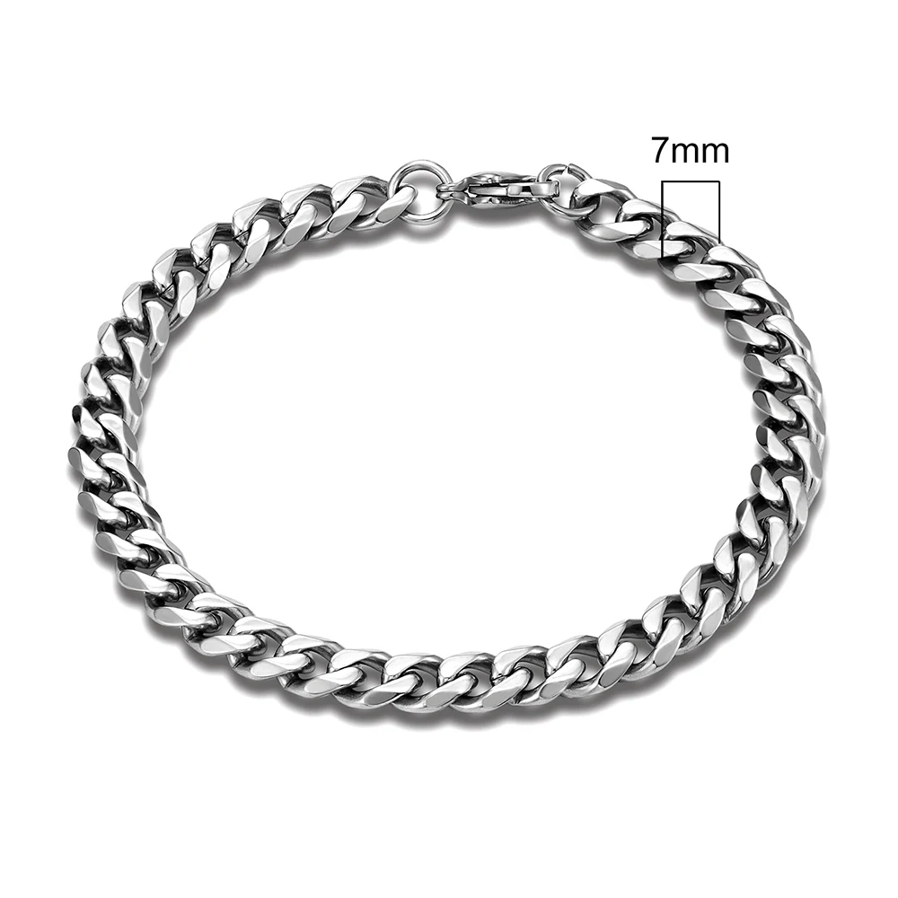 MKENDN 3-11mm Locomotive Men Punk Rock Stainless Steel Curb Cuban Link Chain Silver Color Bracelet For Women Biker Jewelry - Image 4