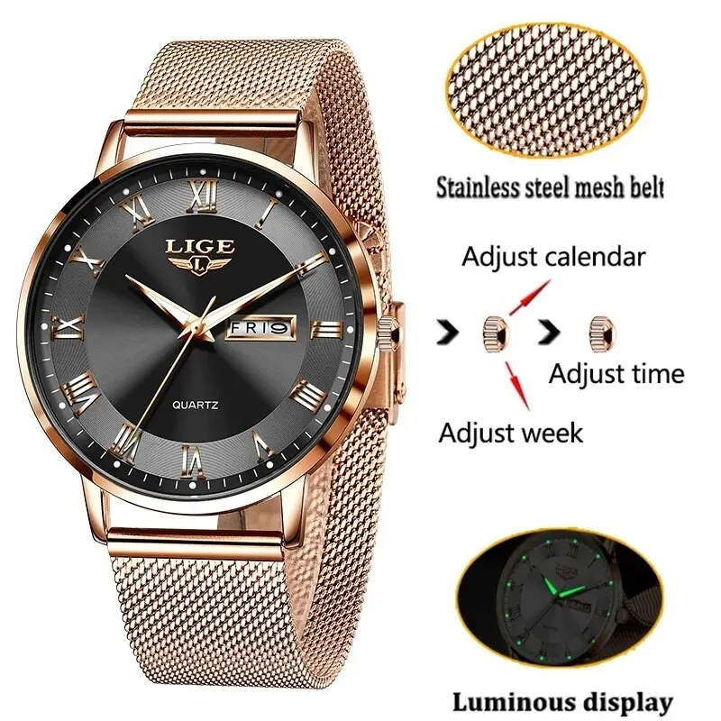 LIGE 2024 New Watch Women Luxury Watches Ladies Creative Steel Women's Bracelet Watches Female Waterproof Clock Relogio Feminino - Image 3