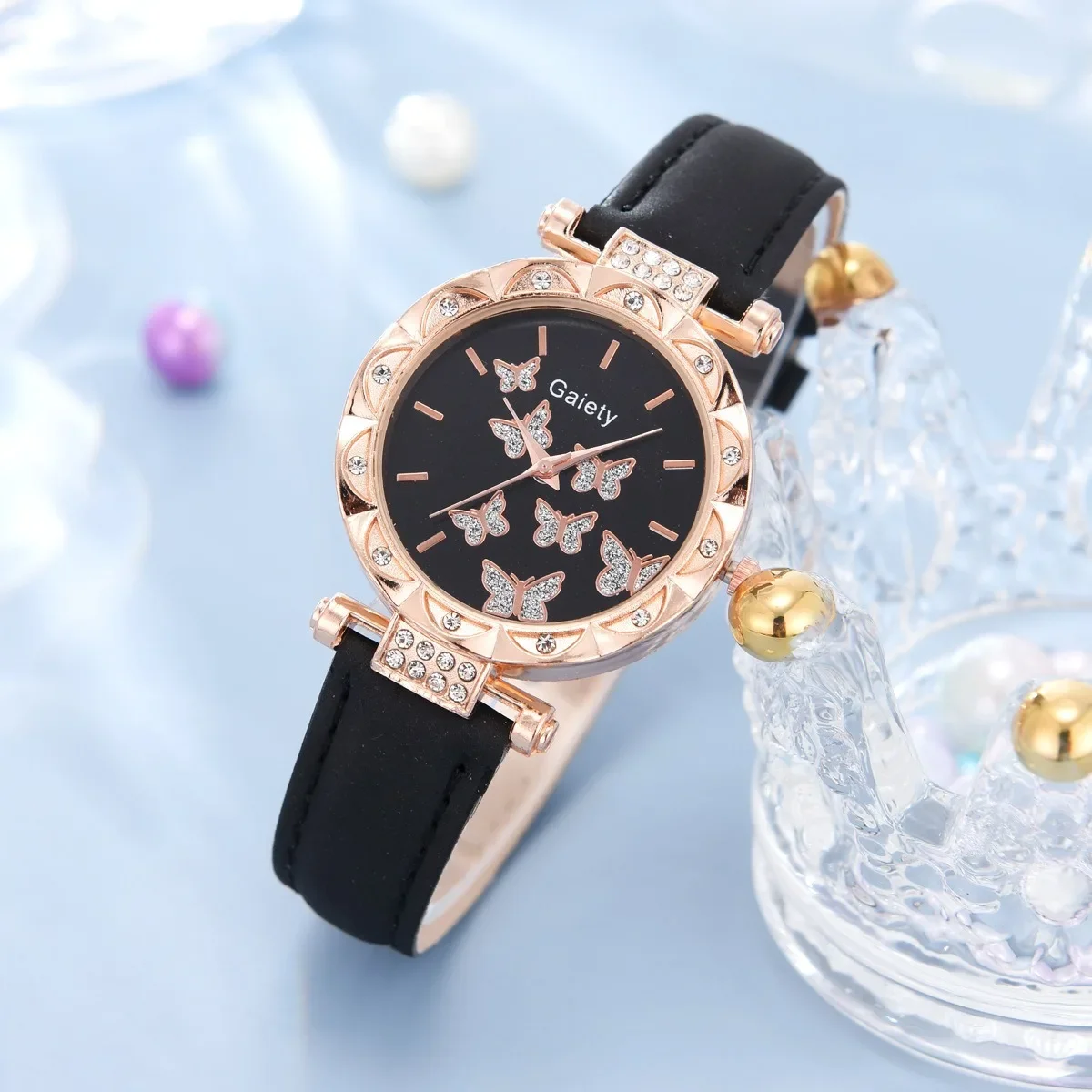 Women Watch Ring Necklace Earrings Bracelet Set Watches Butterfly Leather Strap Ladies Quartz WristWatch (No Box) - Image 6
