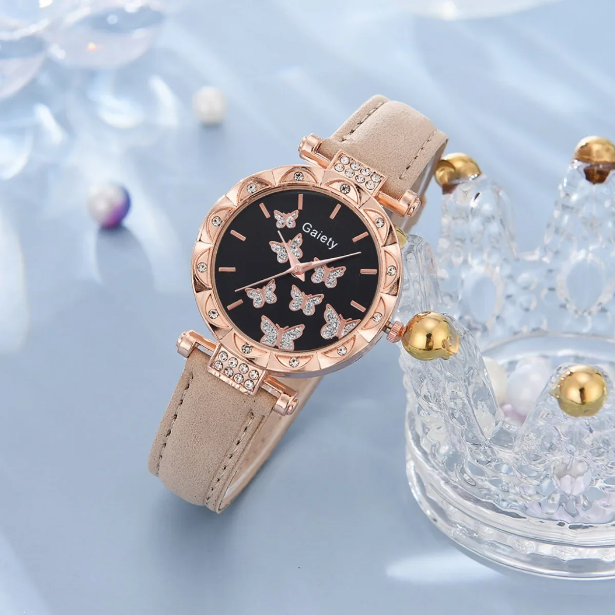 Women Watch Ring Necklace Earrings Bracelet Set Watches Butterfly Leather Strap Ladies Quartz WristWatch (No Box) - Image 5