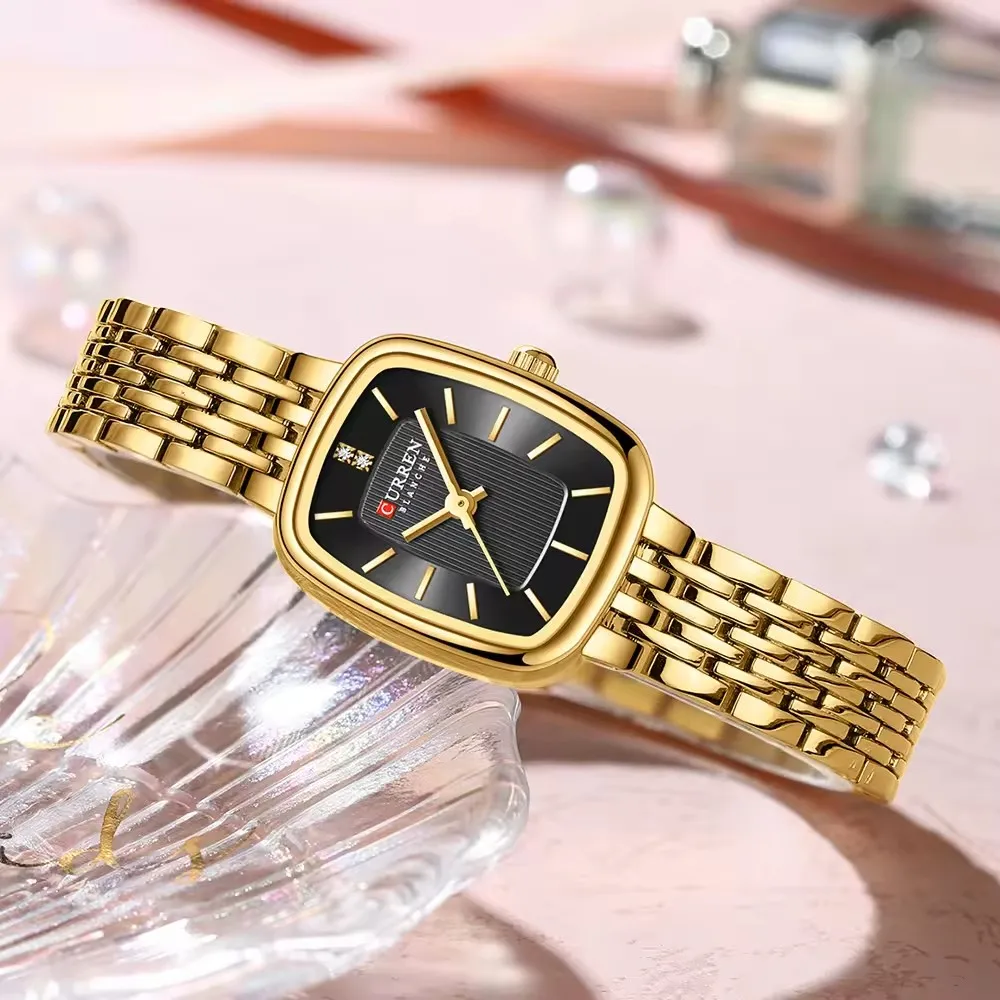 CURRN 9093 Women's Quartz Watch Fashion Leisure Diamond Simple Gold Silvery Steel Strip Wristwatch for Ladies Gift Clock - Image 3