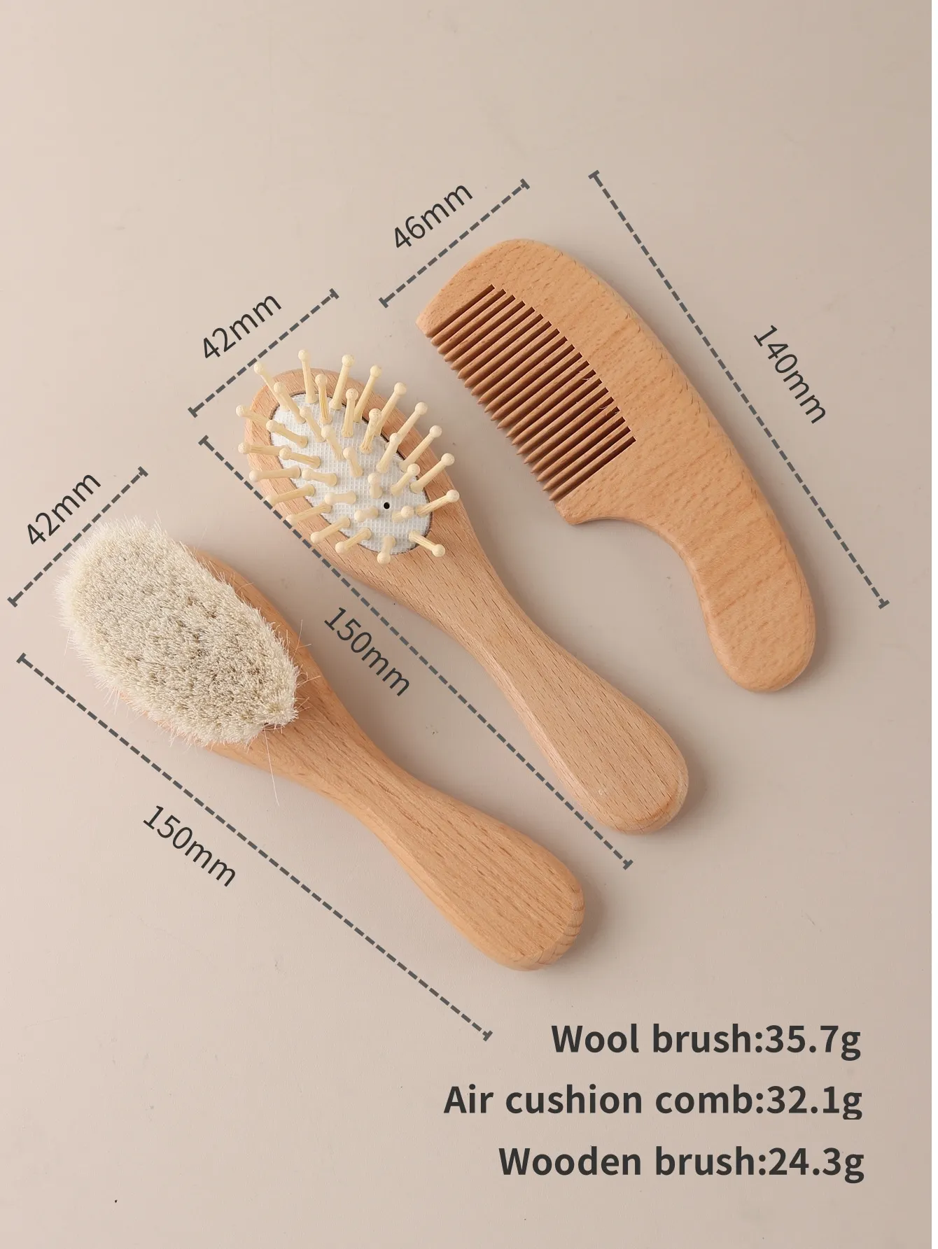 3pcs set engraving panda baby comb brush set newborn gift set Natural Wool beech Wooden Comb Baby Hair Brush air cushion comb - Image 3