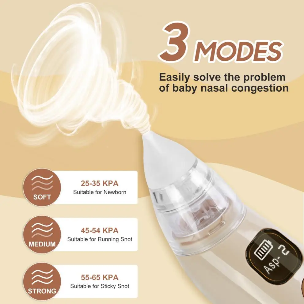 Electric Baby Nose Vacuum Cleaner Adjustable Infant Nasal Aspirator Rechargeable with 3 Silicone Nozzles for Newborns Toddlers - Image 5