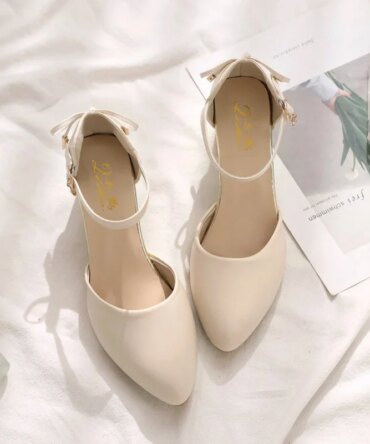 Viral 2025 Summer Bow Sandals for Women, Trendy Fairy Core Pointed Toe Block Heel, Chunky Mid Heel Ankle Strap Dress Pumps