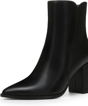 Women's Heeled Ankle Boots Fashion Pointed Toe Chunky Block Heel Side Zipper Short Booties