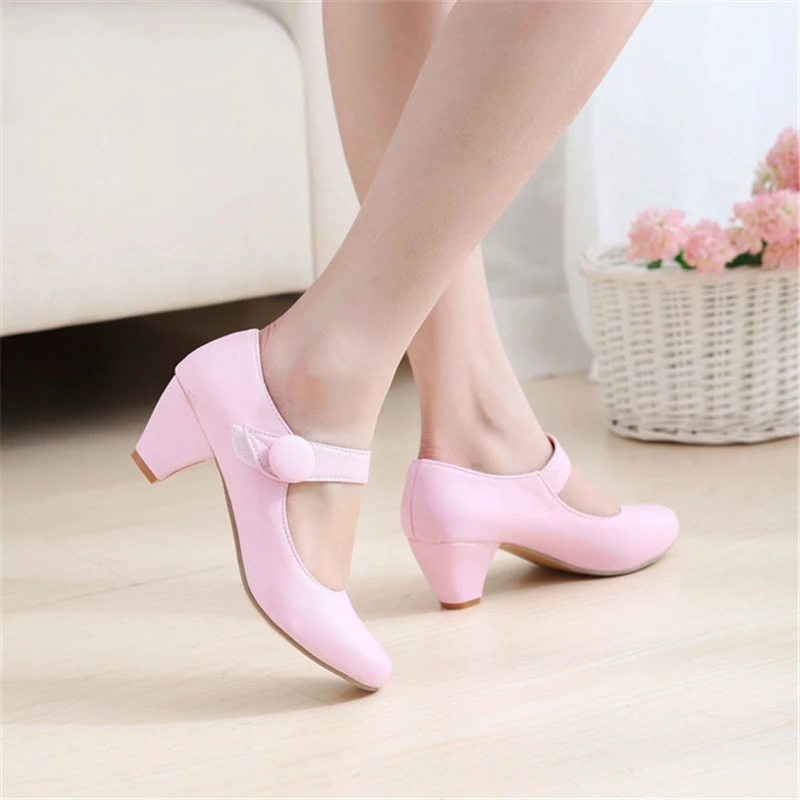 Yellow Women's Block Low Heels Mary Janes Shoes Fashion Comfortable Pumps Strap Beige Pink Party Wedding Shoes Ladies Casual - Image 3