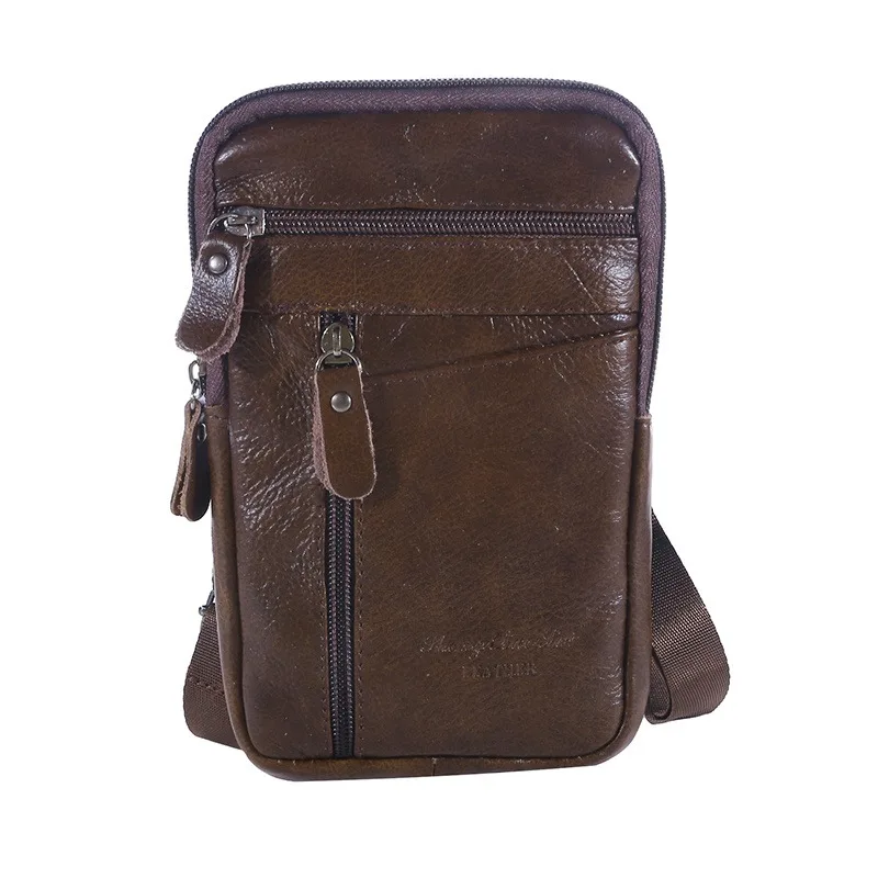 Leather Waist Bag Men's Mobile Phone Bag Wearing Belt Outdoor Sport One Shoulder Small Bag Doing Business Crossbody Bags - Image 3