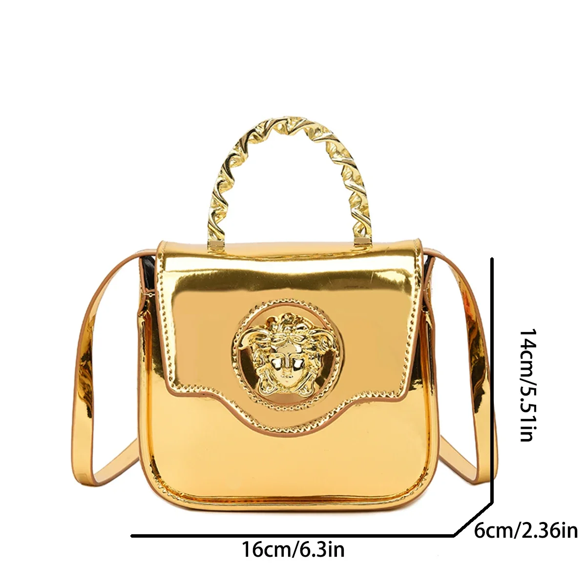 Mini Croc-Texture Crossbody Bag Gilded Medusa Logo PU Flap Magnetic Closure Chain Handle + Adjustable Strap for Daily Use - Image 2