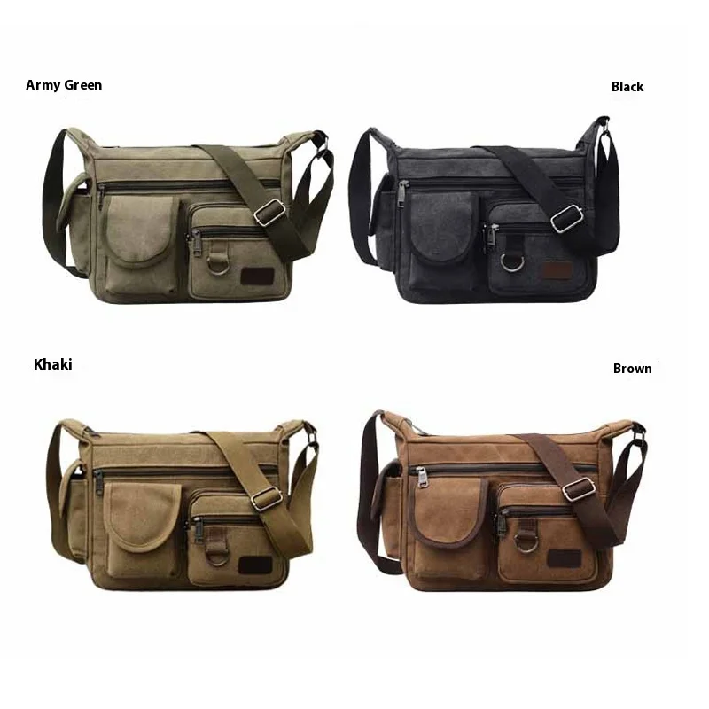 Men's Canvas Messenger Bag, Casual Travel Shoulder Bag, Outdoor Sports, Multi-Pocket Adjustable Shoulder Strap