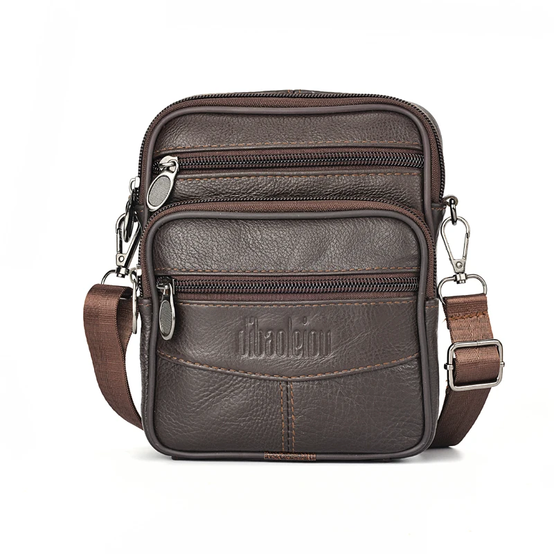 Men's Genuine Leather Crossbody Bag High Quality Zipper Pocket Retro Business Messenger Bag for Men
