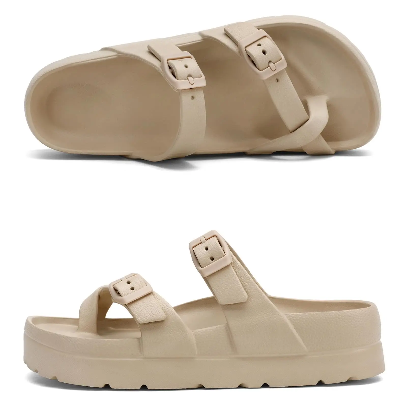 KIDMI New Womens Platform Sandals Light Comfort Beach Sandals Fashion Arch Support Cushion Slides Soft Light EVA Flat Sandals